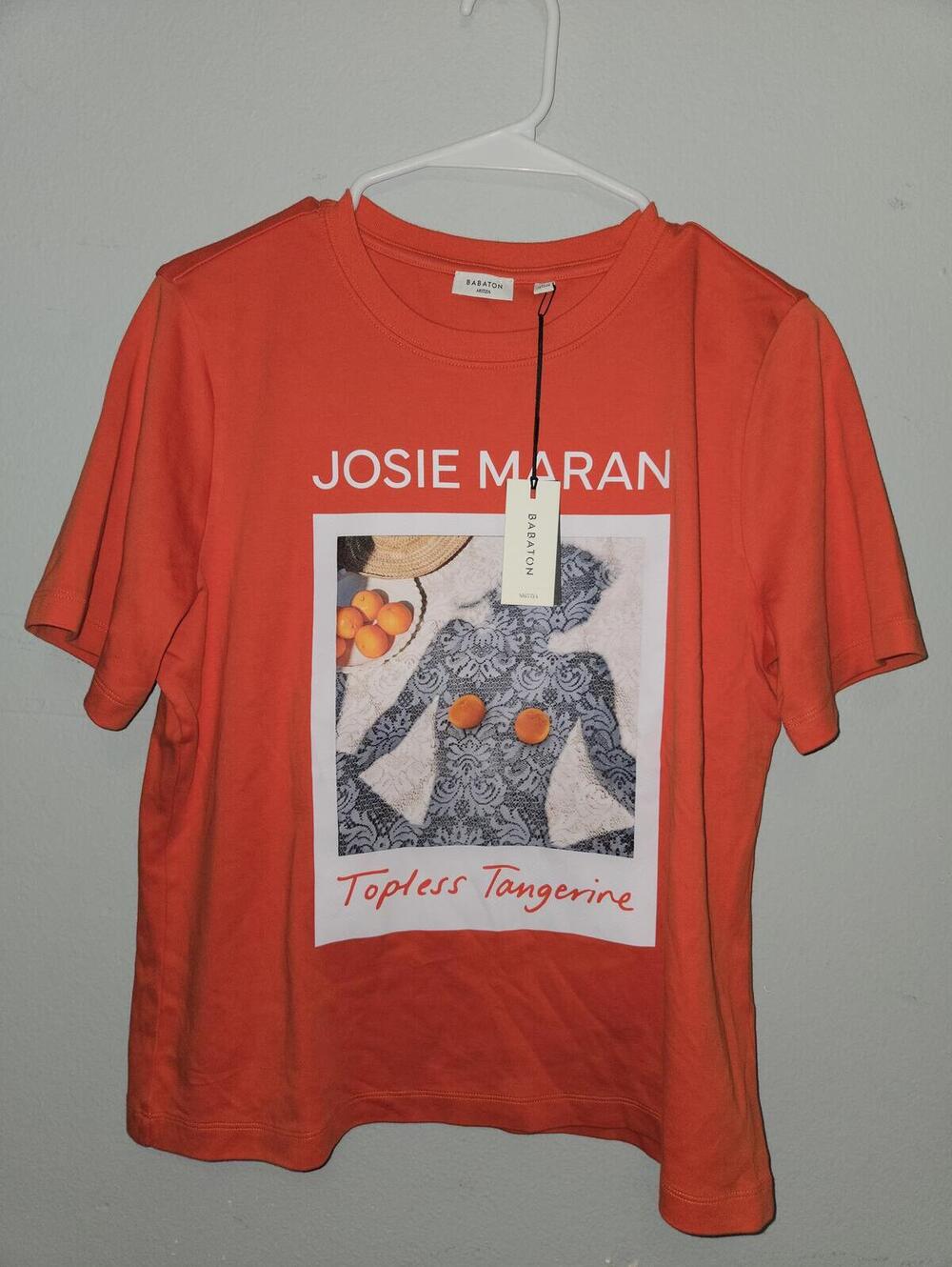 Babaton Josie Maran Topless Tangerine Graphic Tee Medium NEW WITH TAGS